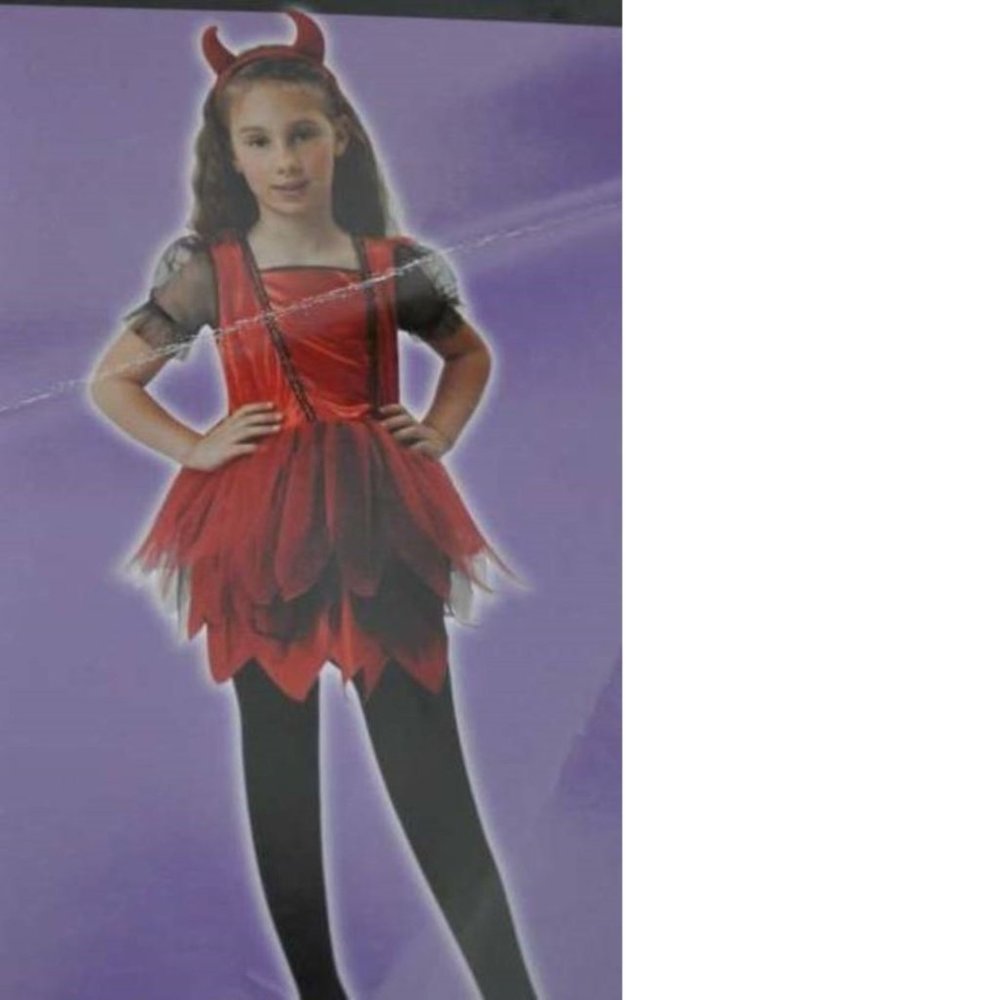 Devil Bedeviled Halloween Costume 4/6 Red Black Dress & Horns 2 Pc Girls